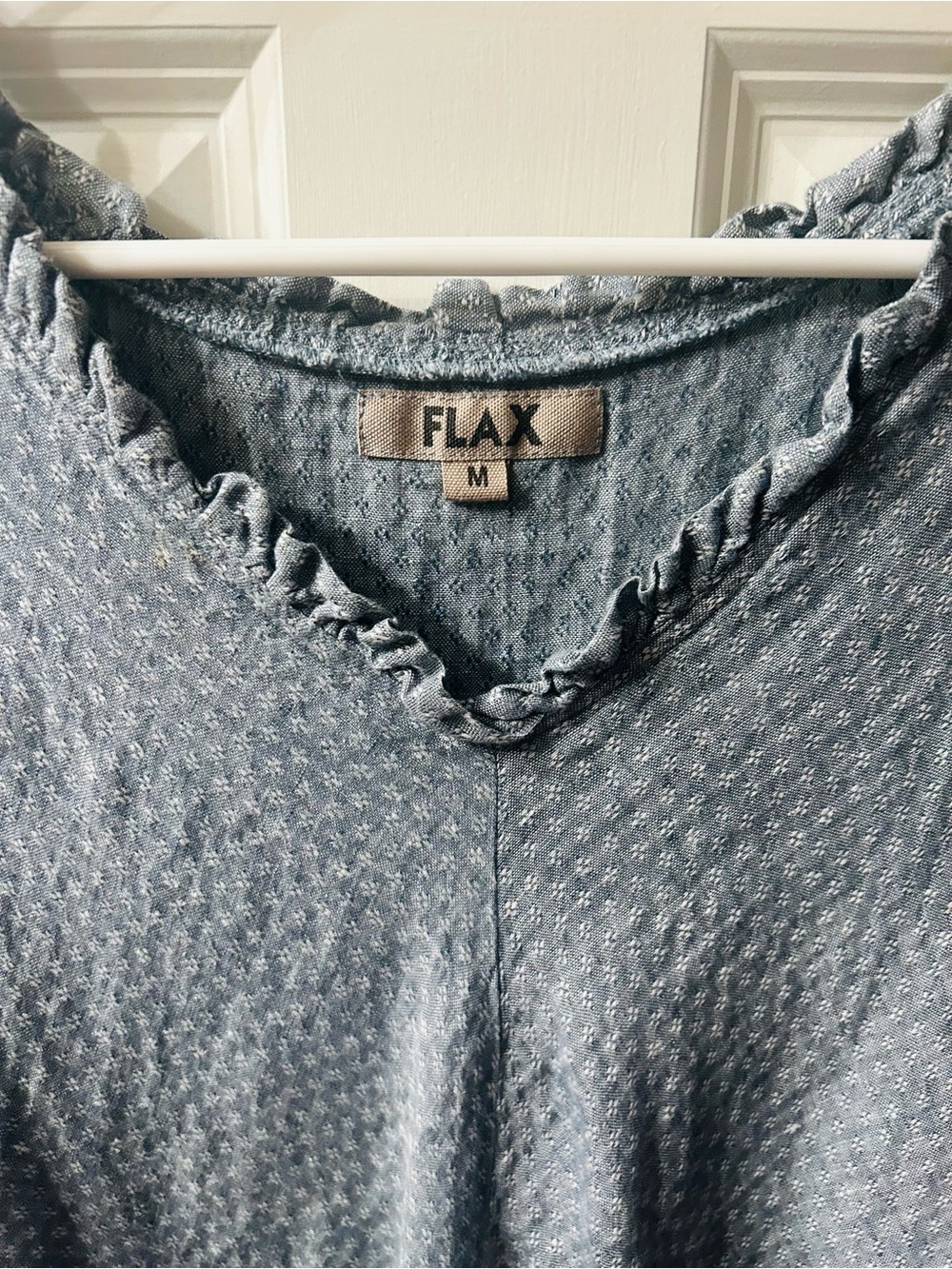 Flax Light Blue Textured Ruffle V-Neck Top - Picture 3 of 6